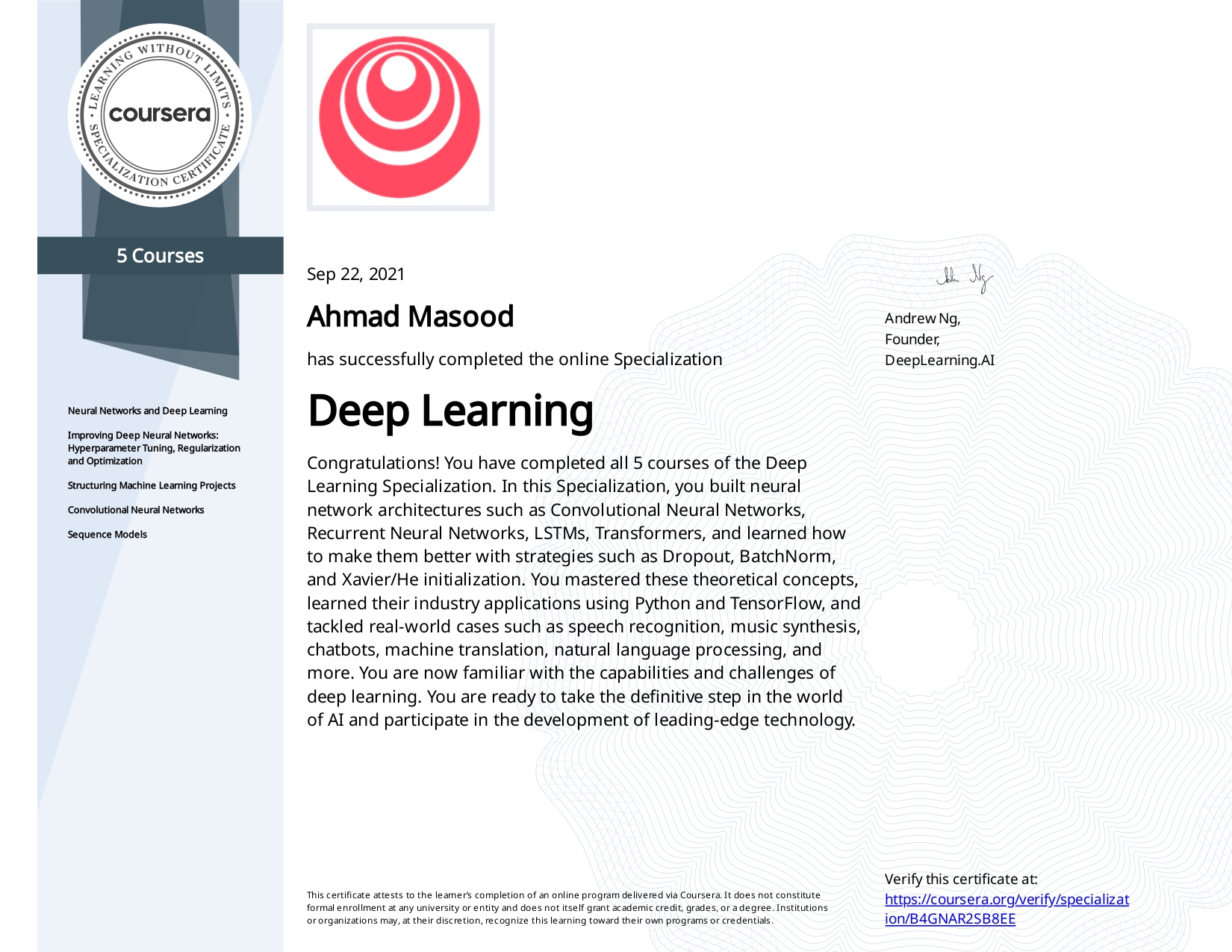 Deep Learning Specialization